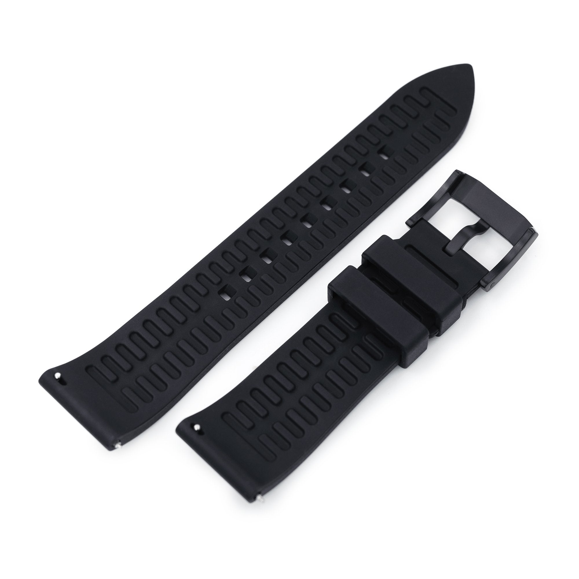 20mm or 22mm Straight End Black FKM Rubber Quick Release Watch Band PVD Black Strapcode Watch Bands