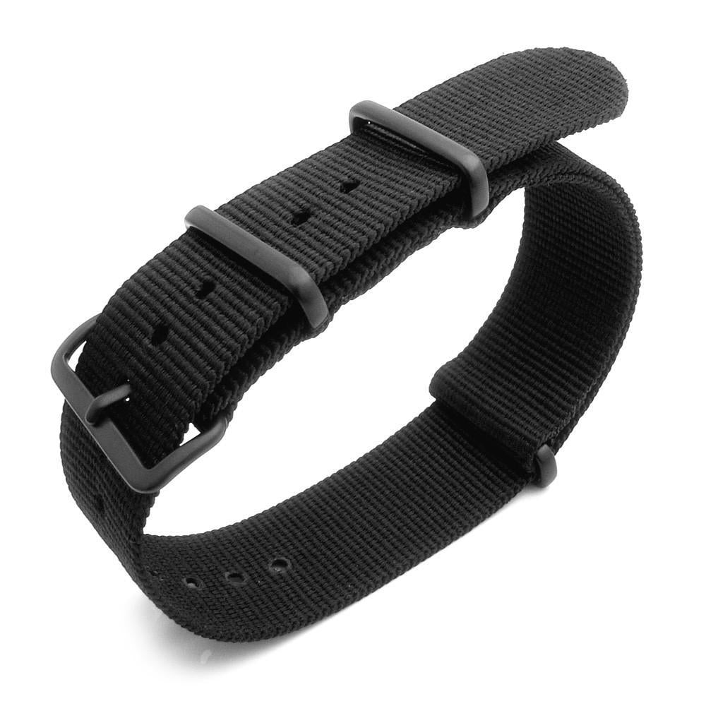 Nato 18mm 20mm 22mm or 23mm Heat Sealed Heavy Nylon PVD Black Buckle Black Strapcode Watch Bands