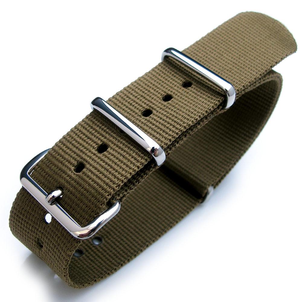 Nato 20mm 21mm 22mm Heat Sealed Heavy Nylon Polished Buckle Green Strapcode Watch Bands