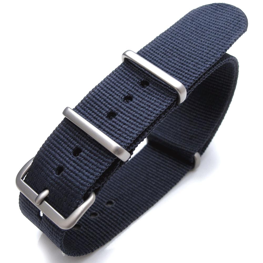 Nato 20mm 21mm or 22mm Heat Sealed Heavy Nylon Watch Band Brushed Buckle Navy Blue Strapcode Watch Bands