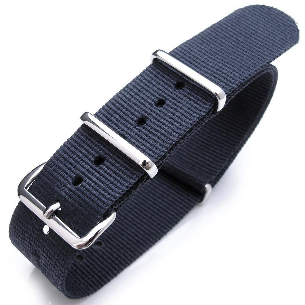 Nato 20mm 21mm or 22mm Heat Sealed Heavy Nylon Polished Buckle Navy Blue Strapcode Watch Bands
