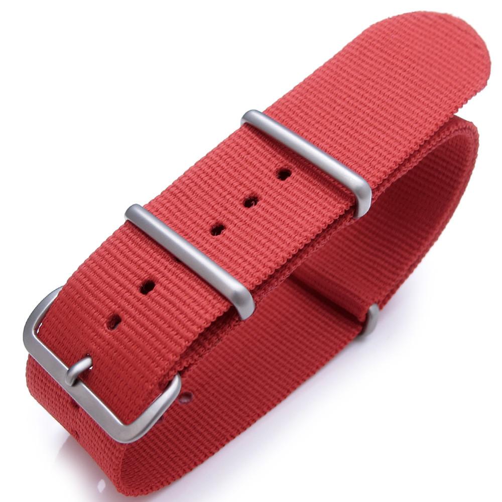 Nato 18mm or 24mm Heat Sealed Heavy Nylon Brushed Buckle Red Strapcode Watch Bands