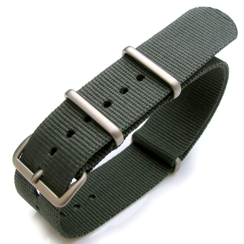 Nato 20mm or 22mm Heat Sealed Heavy Nylon Watch Band Brushed Buckle Grey Strapcode Watch Bands