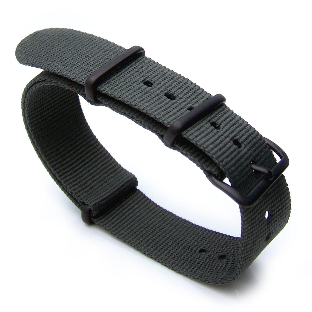 Nato 20mm Heat Sealed Heavy Nylon 316L IP Black buckle Gray-green Strapcode Watch Bands