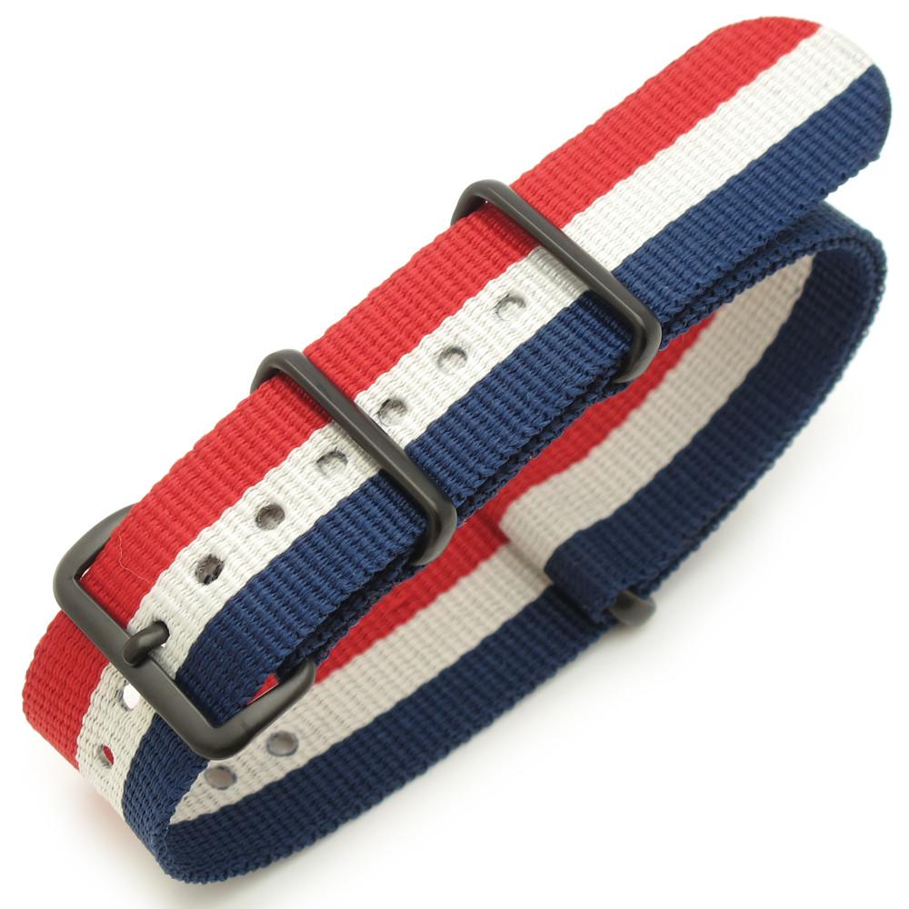 18mm 20mm or 22mm NATO FRENCH Flag Nylon Watch Strap PVD Black (France Luxembourg Netherlands Russia Iceland Czech Republic) Strapcode Watch Bands