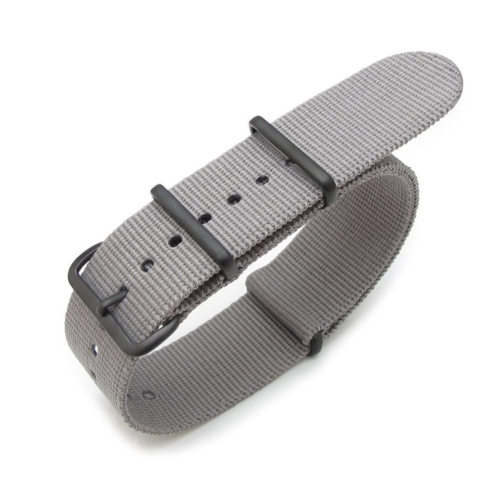 Nato 20mm or 22mm Heat Sealed Heavy Nylon PVD Black Buckle Light M. Grey Strapcode Watch Bands