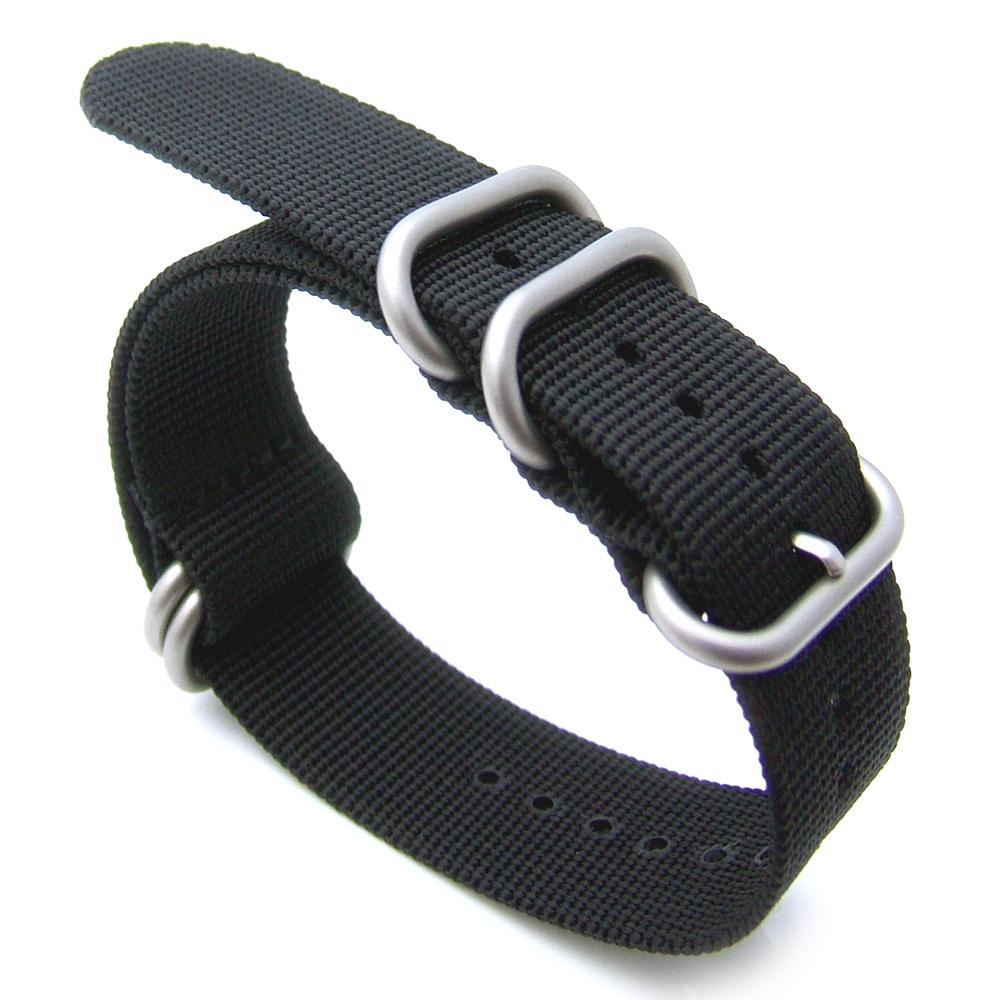 20mm 22mm or 24mm NATO 5 Rings Zulu Heavy Thread Nylon-Black Brushed hardware Strapcode Watch Bands