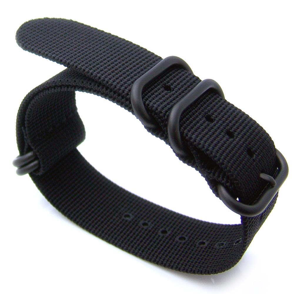 20mm or 22mm NATO 5 Rings Zulu Heavy Thread Nylon Watch band Black IP Black Buckle Strapcode Watch Bands