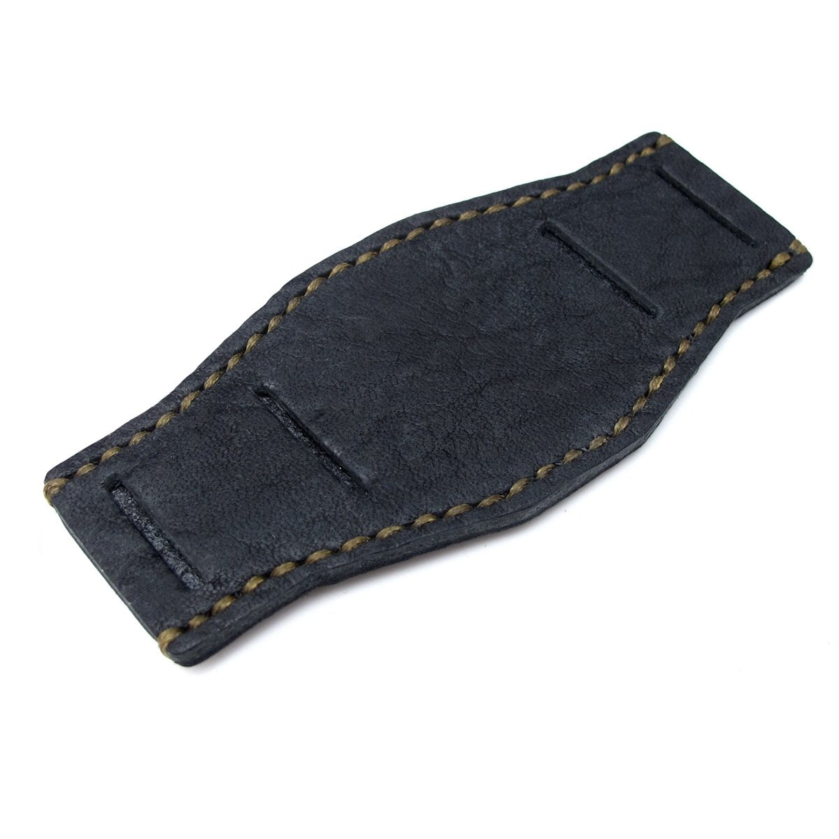 Matte Black Geniune Calfskin Leather BUND Pad for 20mm watch straps Military Green Wax Stitching XL Strapcode Watch Bands