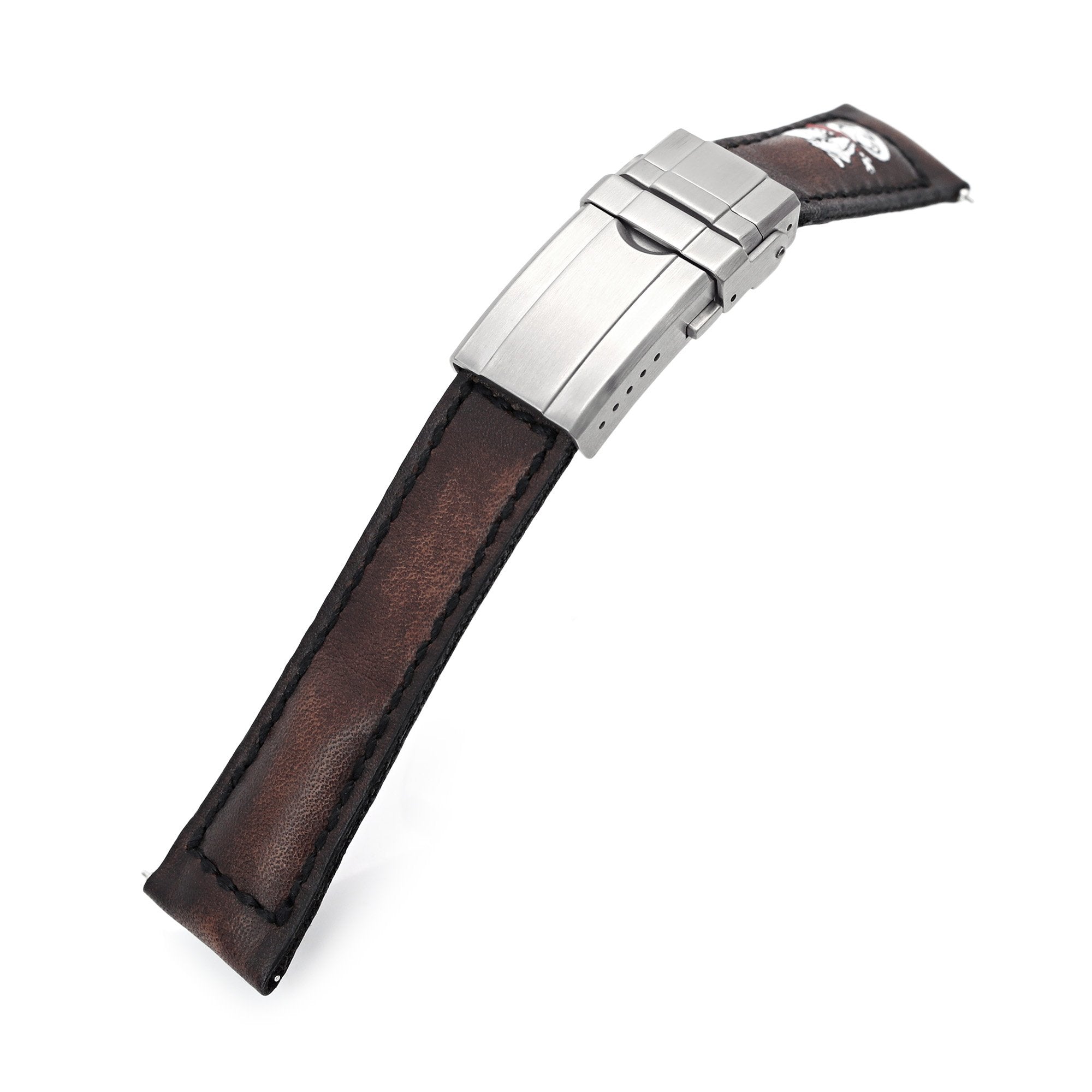 20mm MiLTAT Senno G10 Leather Watch Strap LV Beige, PVD Black - Strapcode