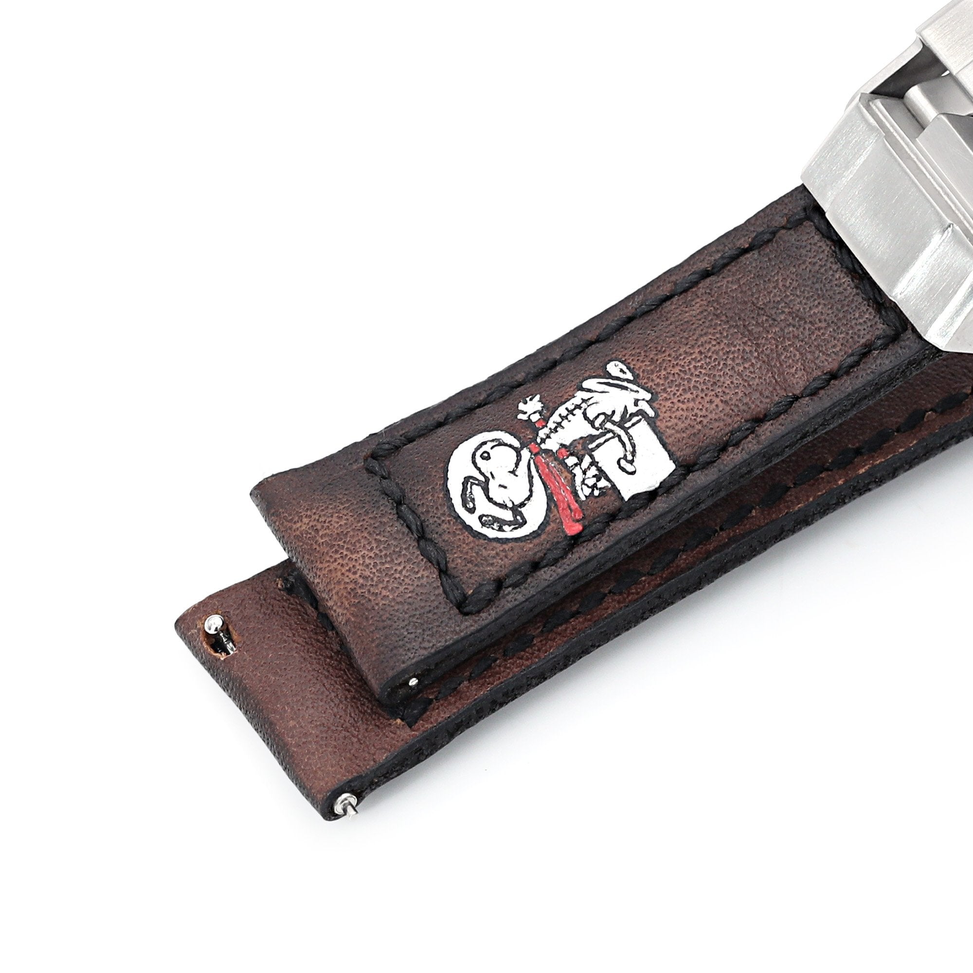 20mm MiLTAT Senno G10 Leather Watch Strap LV Beige, PVD Black - Strapcode