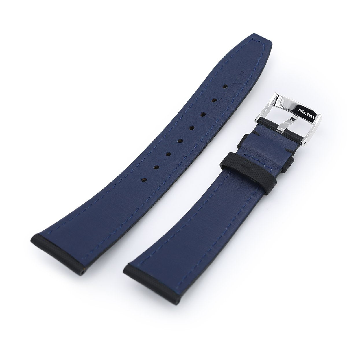20mm or 22mm Black Woven Texture Watch Strap, Black Stitching, Brushed ...