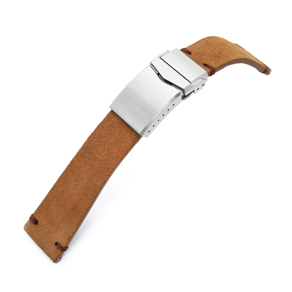 20mm or 22mm MiLTAT Camel Genuine Leather One-piece Suede Quick Release Watch Strap V-Clasp Strapcode Watch Bands