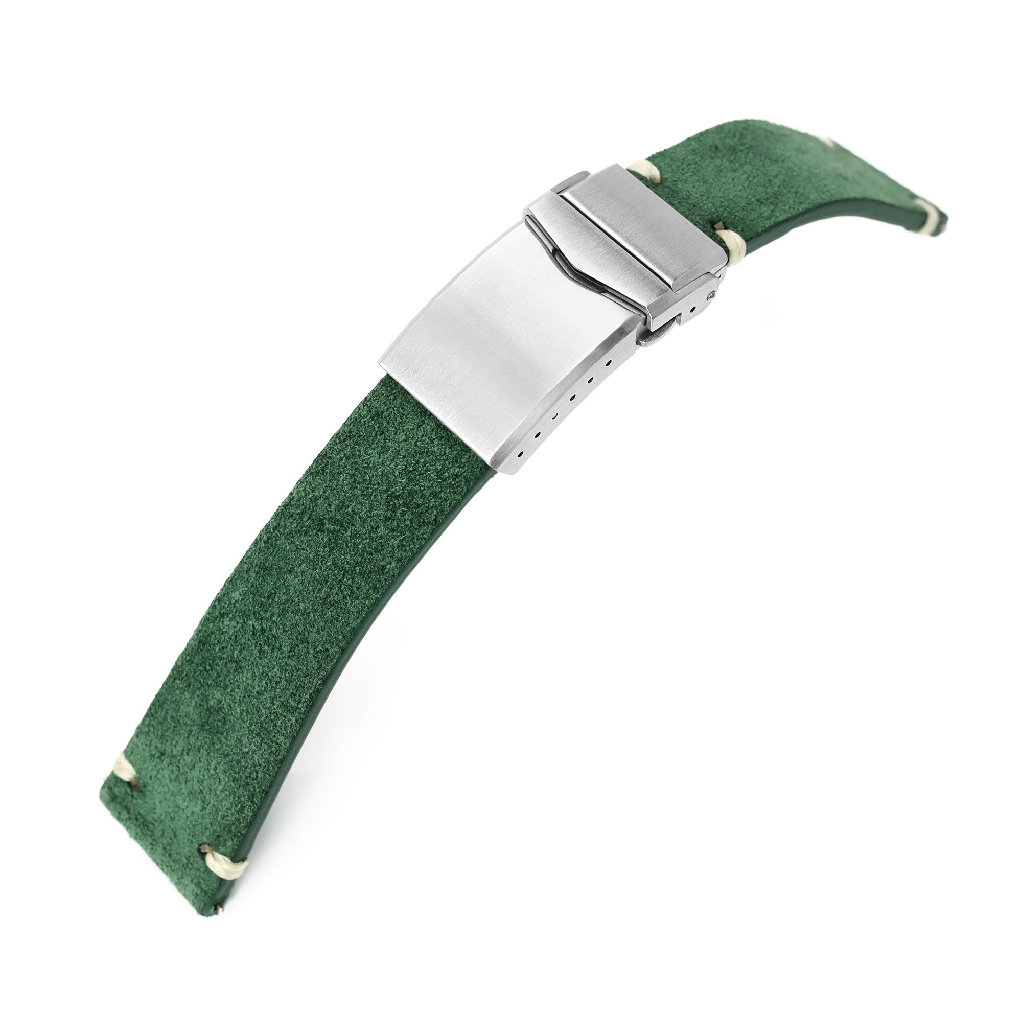 20mm or 22mm MiLTAT Green Genuine Leather One-piece Suede Quick Release Watch Strap V-Clasp Strapcode Watch Bands