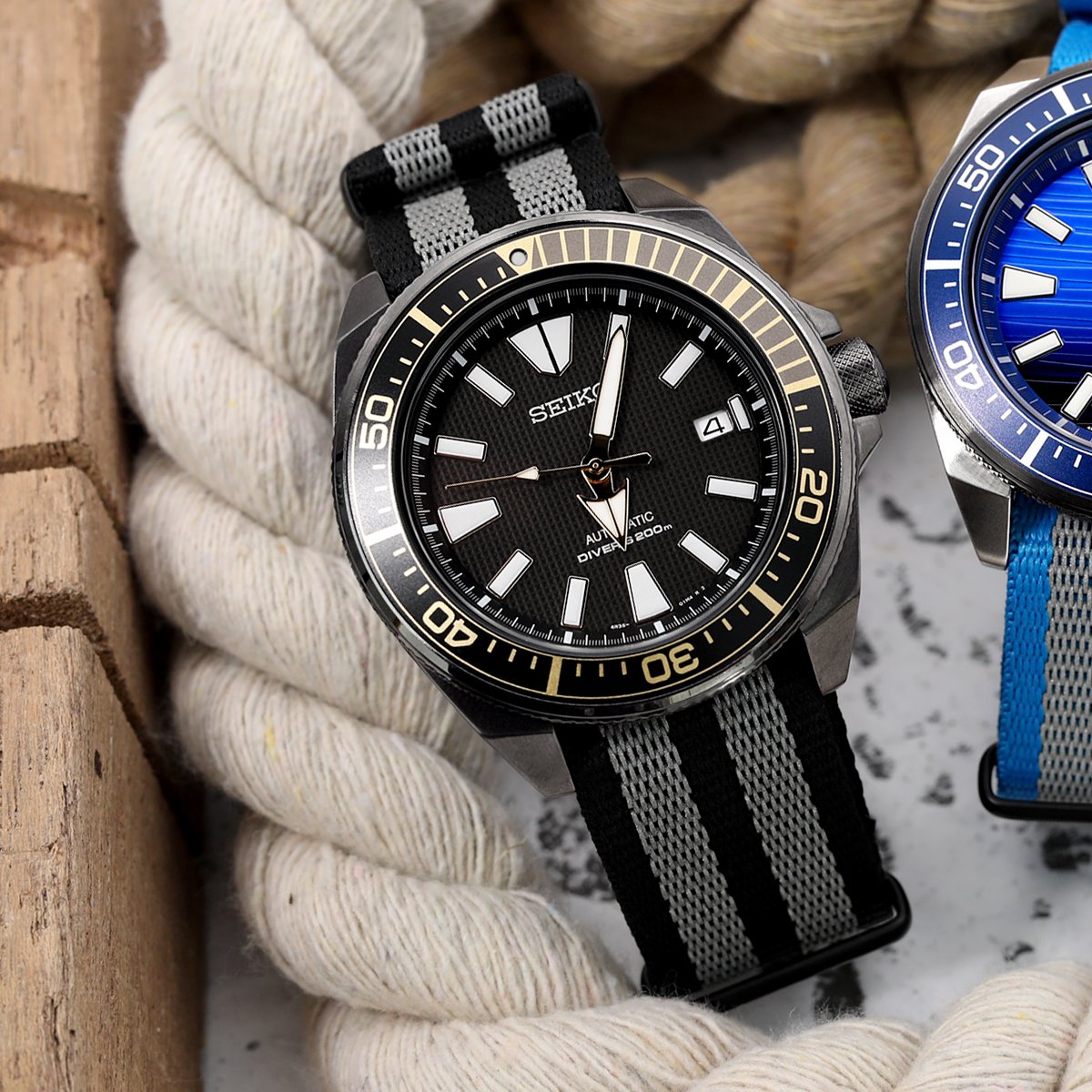 Seiko Samurai Prospex Automatic Dive Watch SRPB55K1 PVD Black Strapcode Watch Bands
