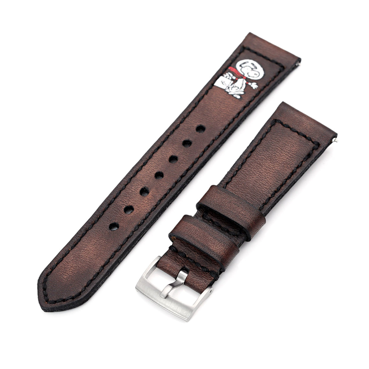 22mm Gunny X MT Dark Brown Handmade Quick Release Leather Watch Strap Minimalist Snoopy Strapcode Watch Bands