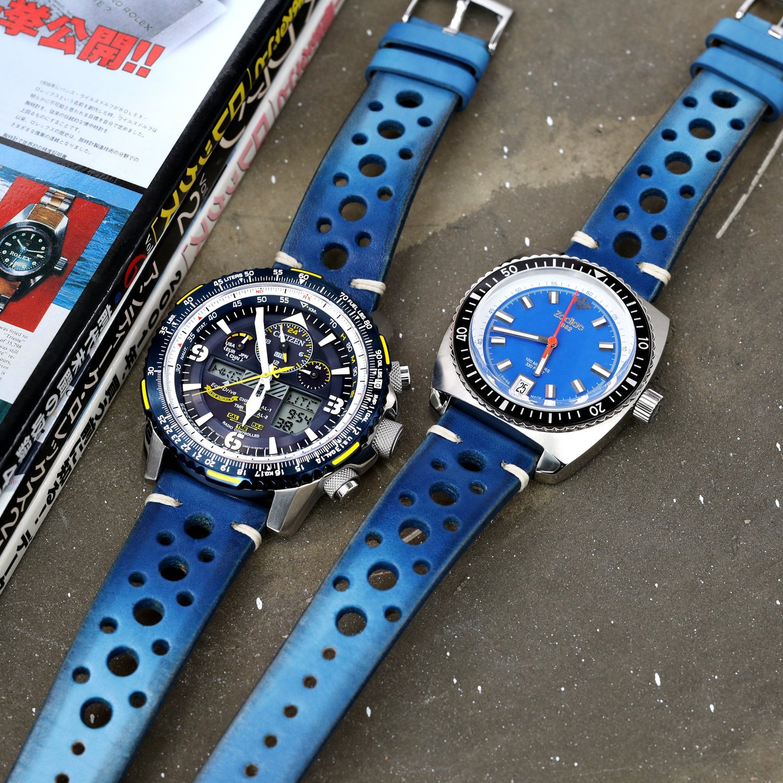 20mm or 22mm MiLTAT Italian Handmade Racer Vintage Blue Watch Strap W Strapcode