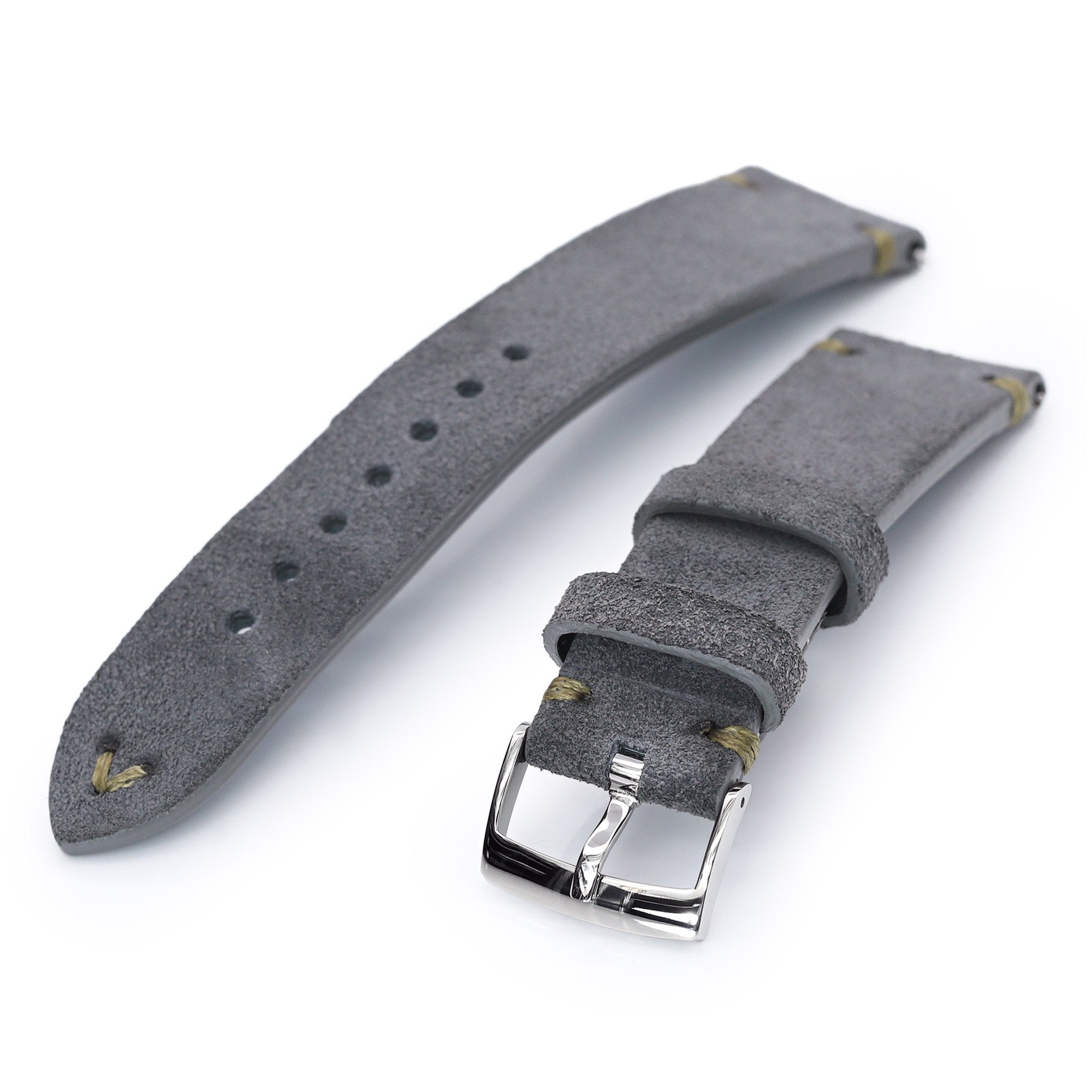 22mm Grey Quick Release Italian Suede Leather Watch Strap Military Green St. Strapcode Watch Bands