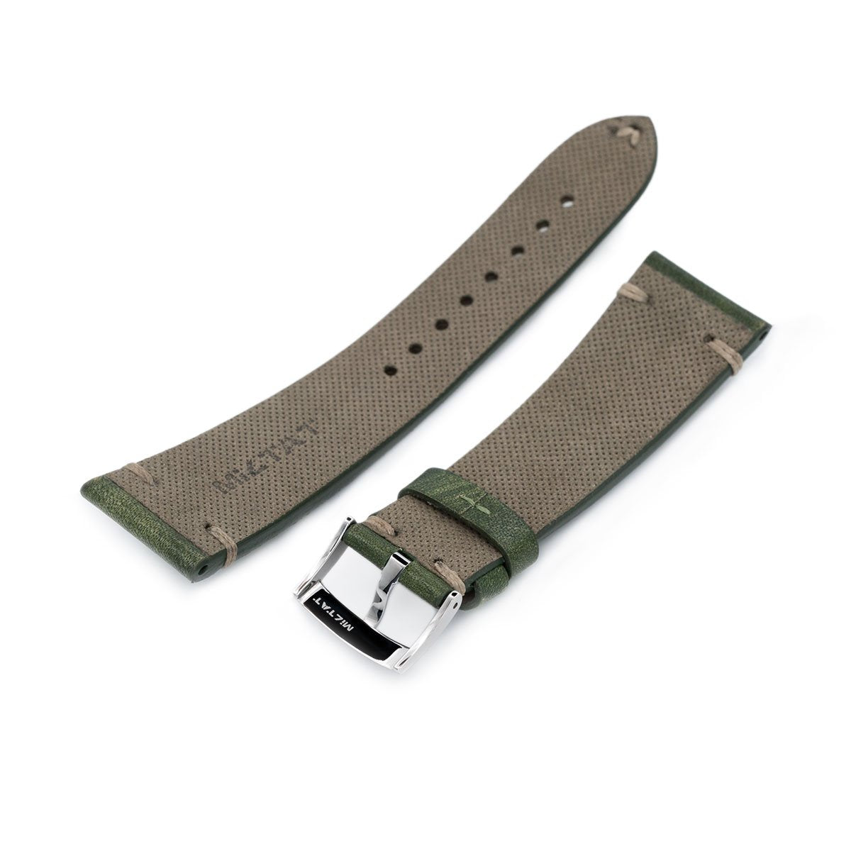 20mm MiLTAT Senno G10 Leather Watch Strap LV Beige, Brushed - Strapcode