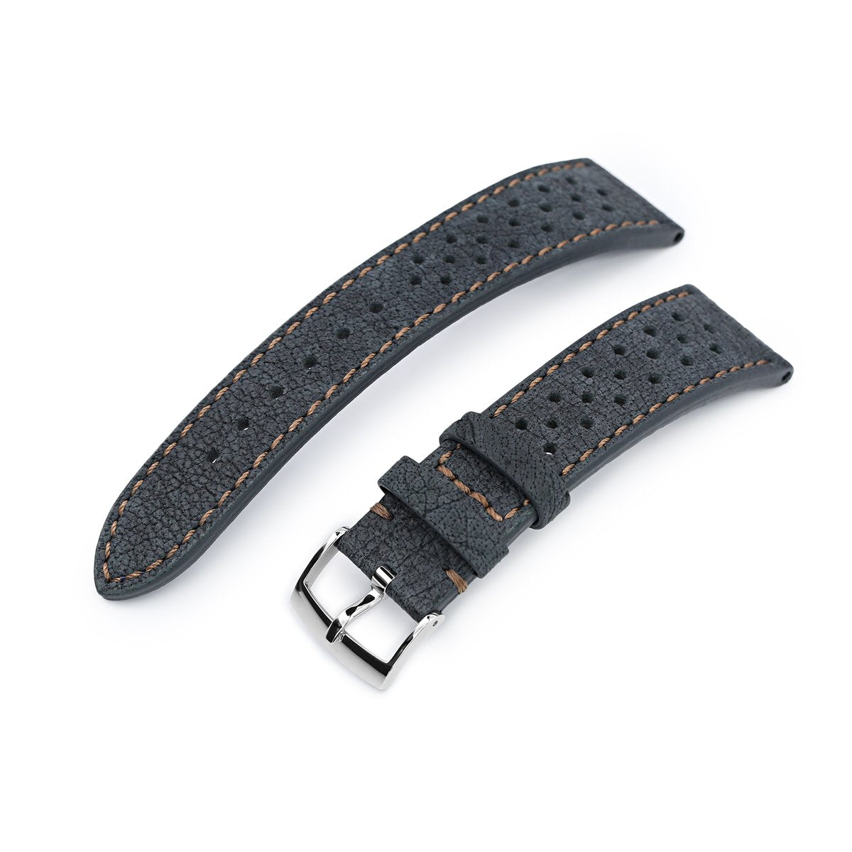 20mm or 22mm MiLTAT Rally Racing Dark Grey Nubuck Watch Strap Brown Stitching Strapcode Watch Bands