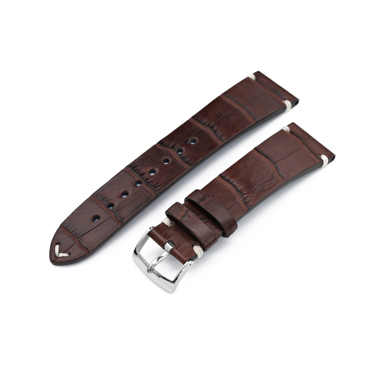 20mm, 21mm or 22mm MiLTAT Genuine American Alligator Square Scale, Semi Matte Dark Brown Watch Strap