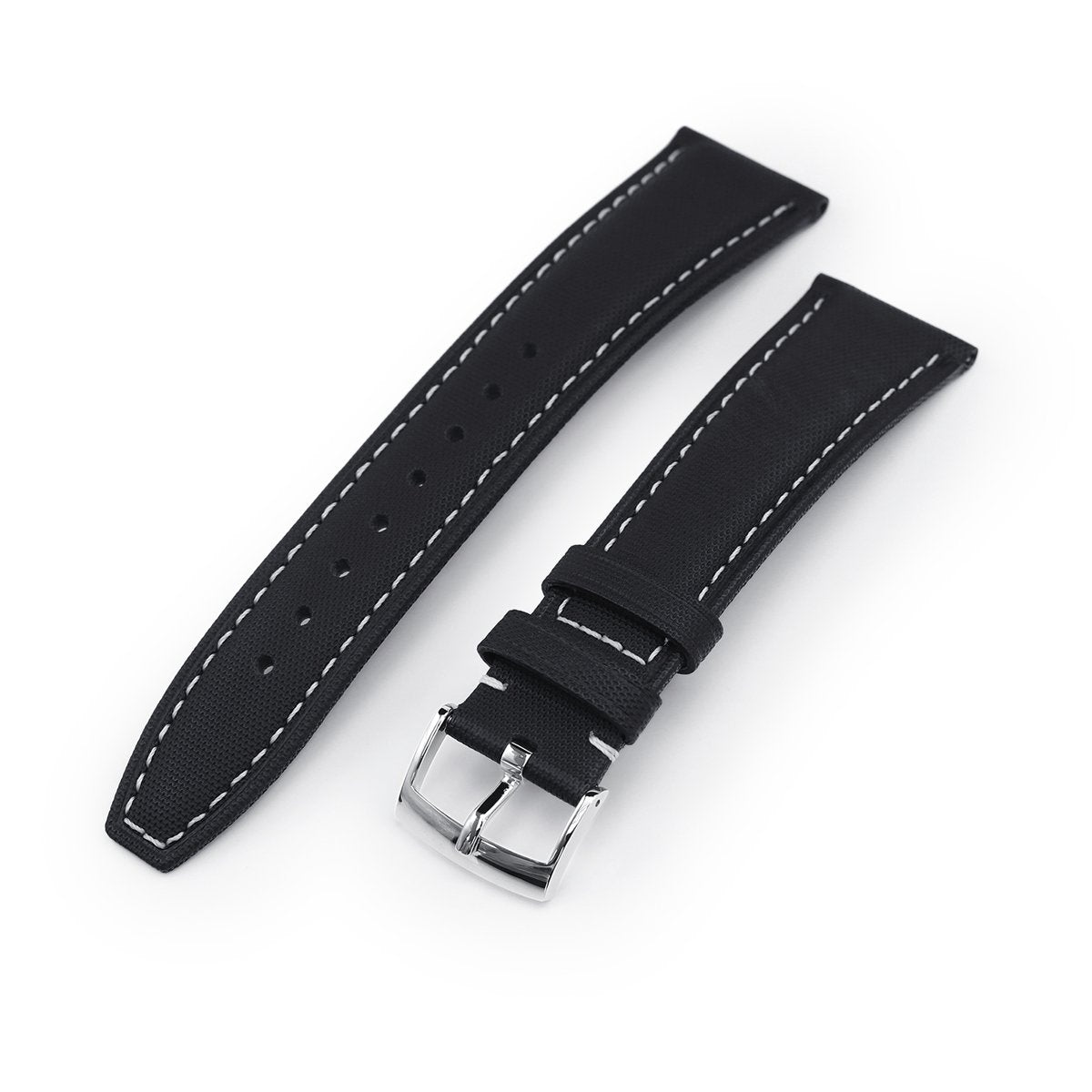 20mm or 22mm Black Woven Texture Watch Strap Beige Stitching Polished Strapcode Watch Bands