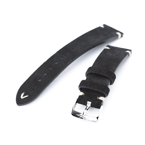 22mm Black Quick Release Italian Suede Leather Watch Bands