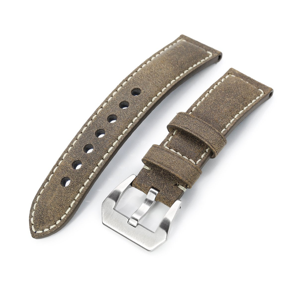 MiLTAT 21mm 22mmmm Genuine Olive Brown Distressed Leather Watch Strap Extra Soft Beige Stitching Strapcode Watch Bands