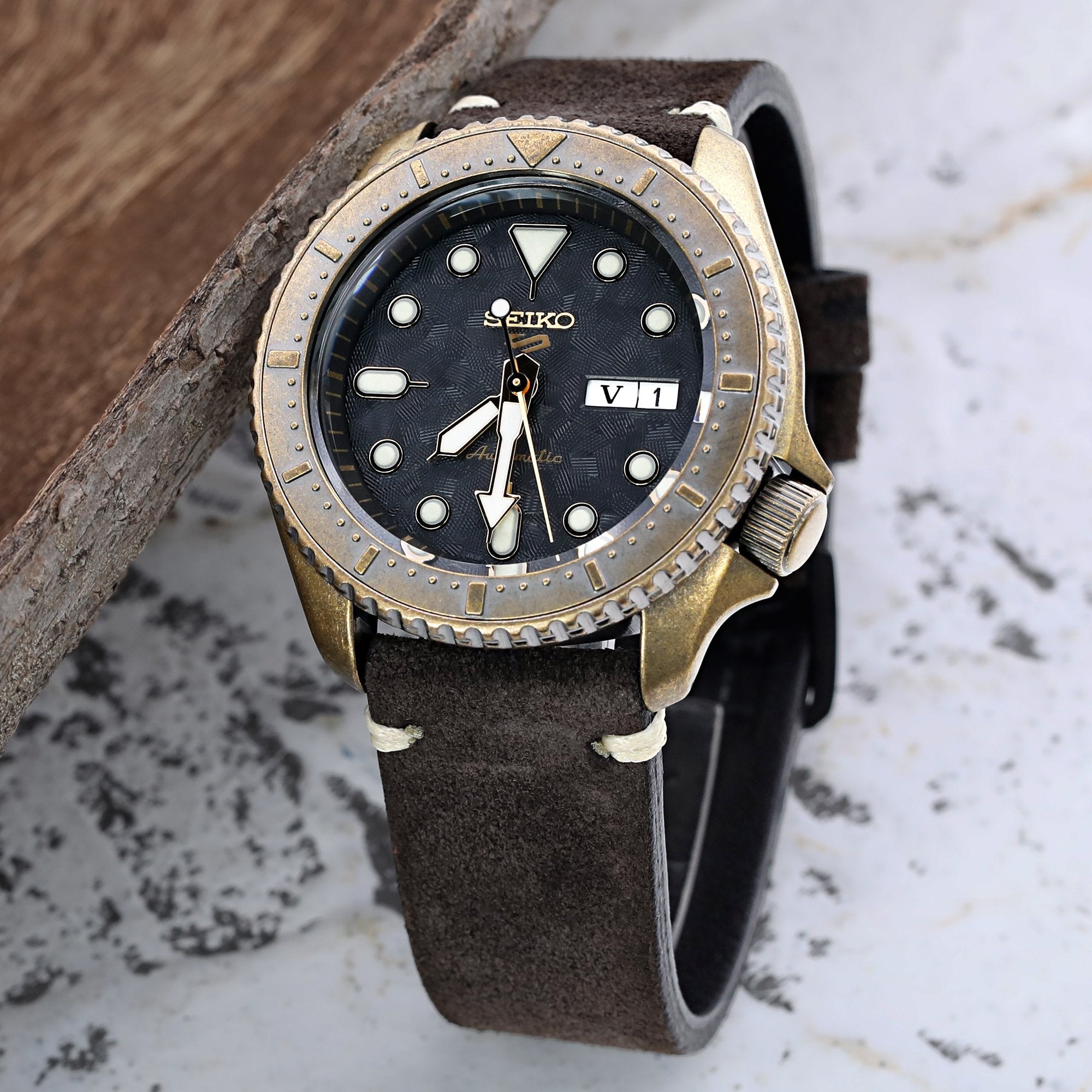 20mm MiLTAT Senno G10 Leather Watch Strap LV Beige, Brushed
