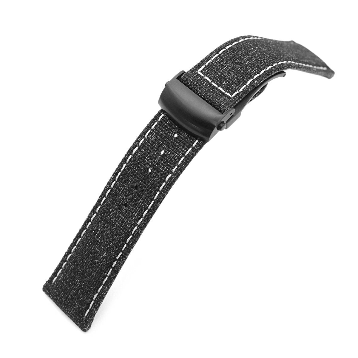 20mm or 22mm Black Canvas Watch Band PVD Black Roller Deployant Buckle Beige Stitching Strapcode Watch Bands