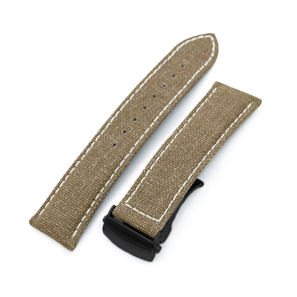 20mm or 22mm Khaki Canvas Watch Band PVD Black Roller Deployant