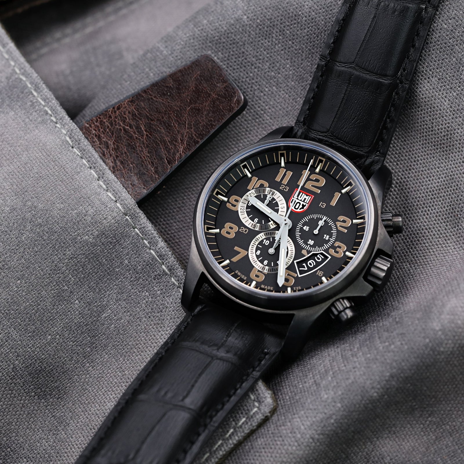 19mm 21mm 23mm Black CrocoCalf Croco Grain Semi-Curved Watch 19mm 21mm 23mm Black CrocoCalf Croco Grain Semi-Curved Watch