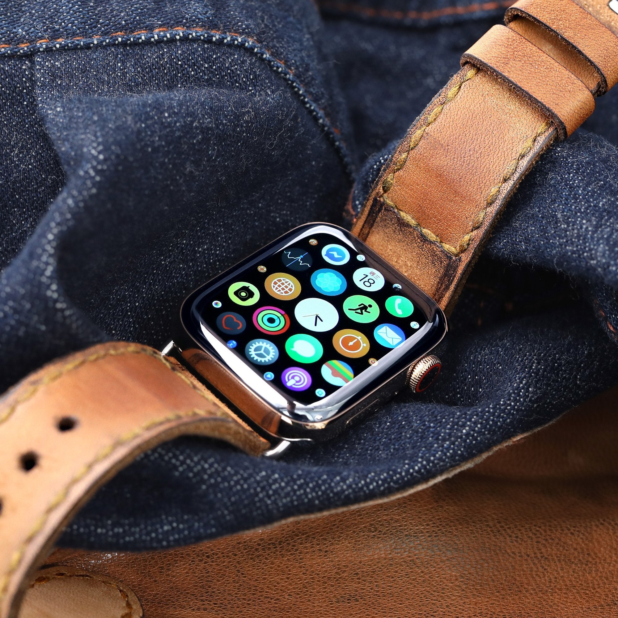 24mm Brown Handmade Apple watch 4, Quick Release Leather Watch Bands