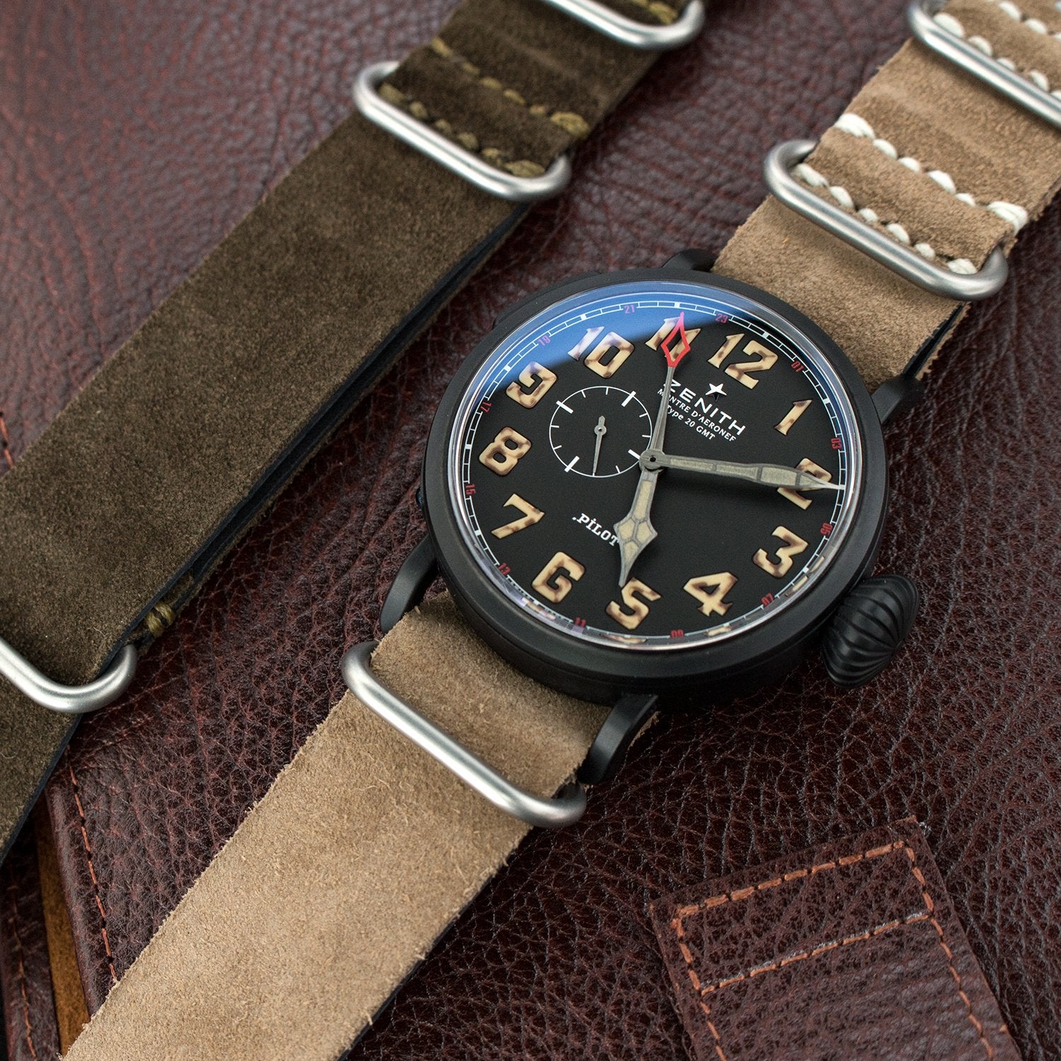 24mm Leather Nato Strap Zenith Pilot Montre D'Aeronef Type 20 GMT Watch Strapcode Watch Bands