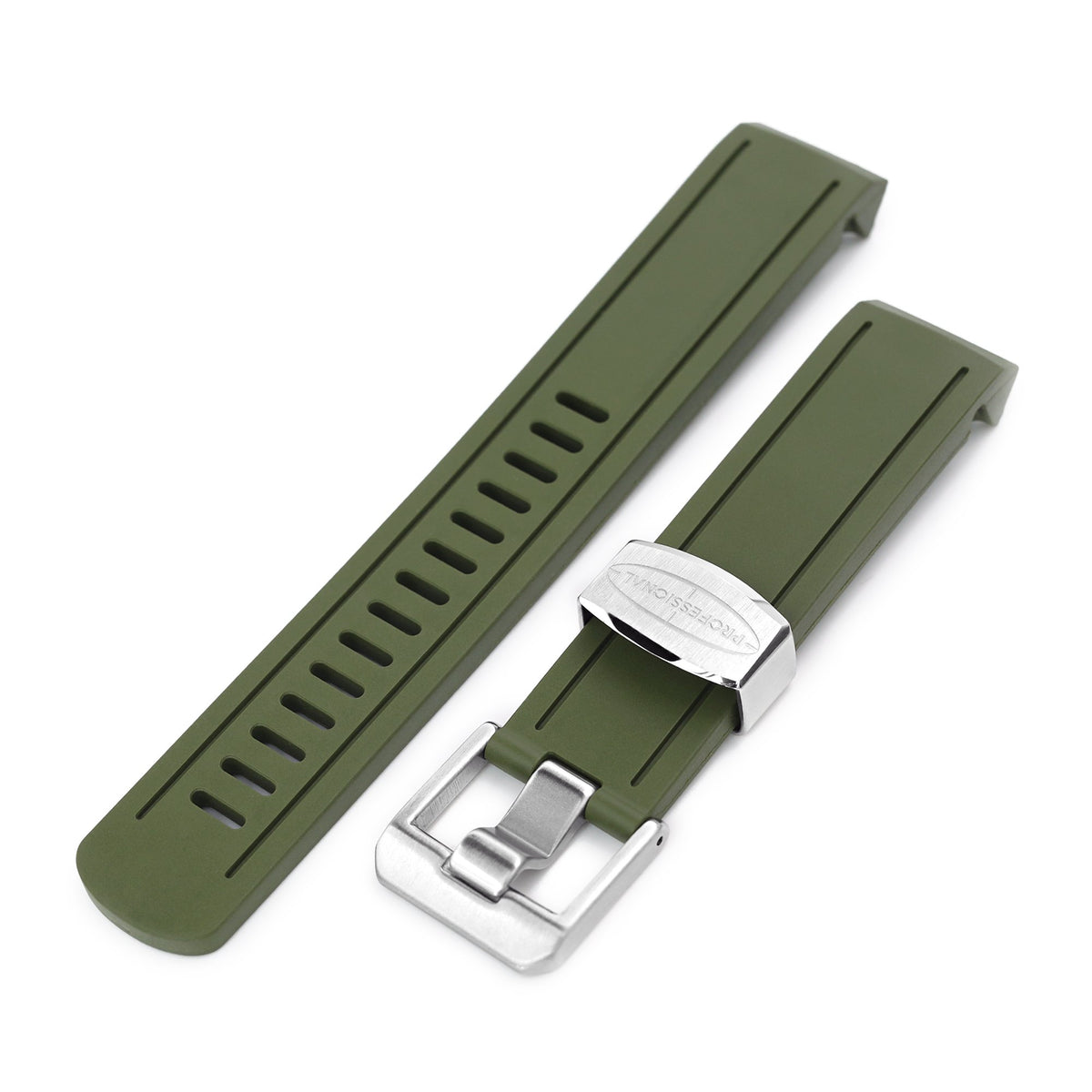 20mm Crafter Blue Military Green Rubber Curved Lug Watch Band for Seiko Sumo SBDC001 Strapcode Watch Bands
