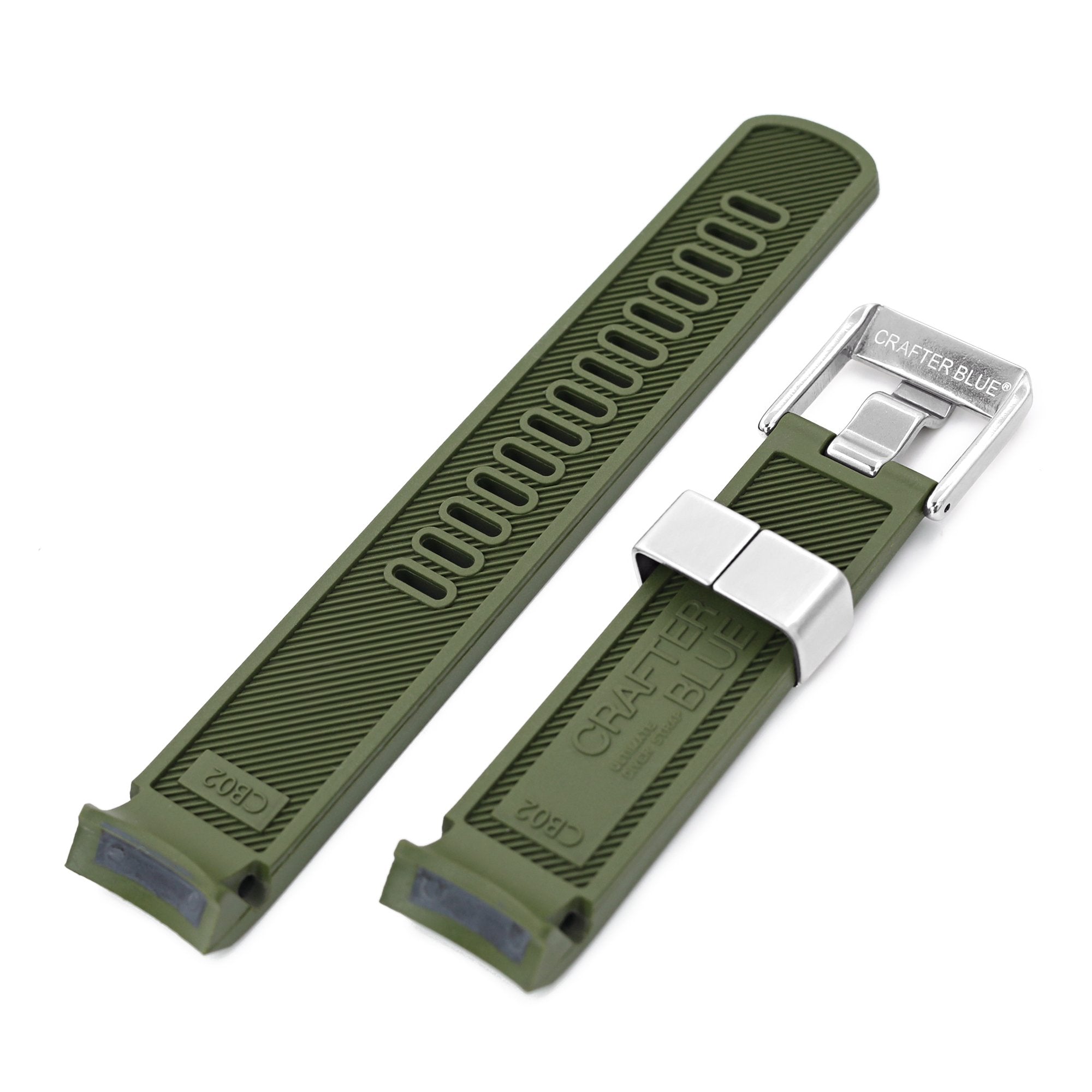 20mm Crafter Blue Military Green Rubber Curved Lug Watch Band for Seiko Sumo SBDC001 Strapcode Watch Bands