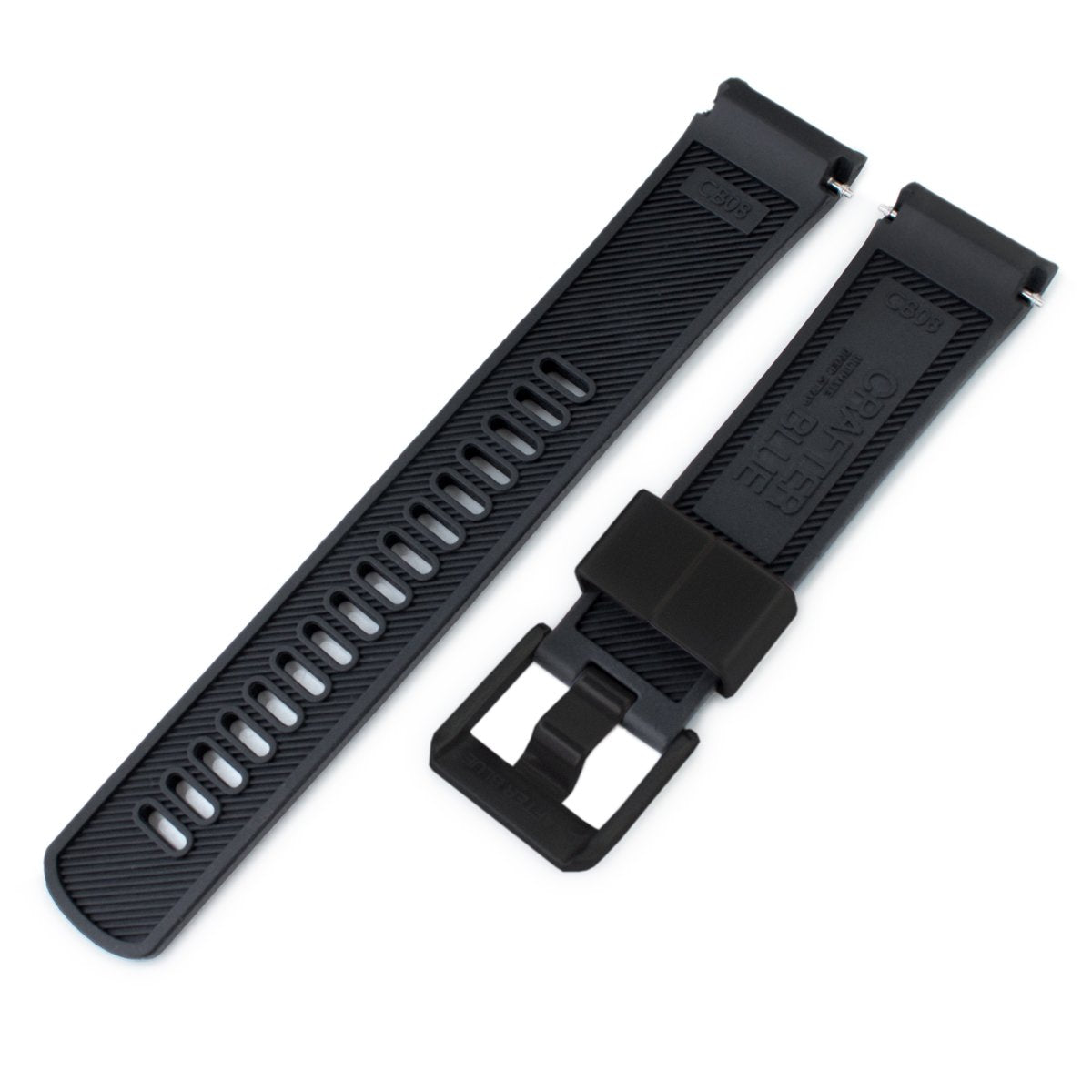 22mm Crafter Blue Black Rubber Curved Lug Watch Band compatible with Seiko Turtle SRP777, PVD Black Buckle