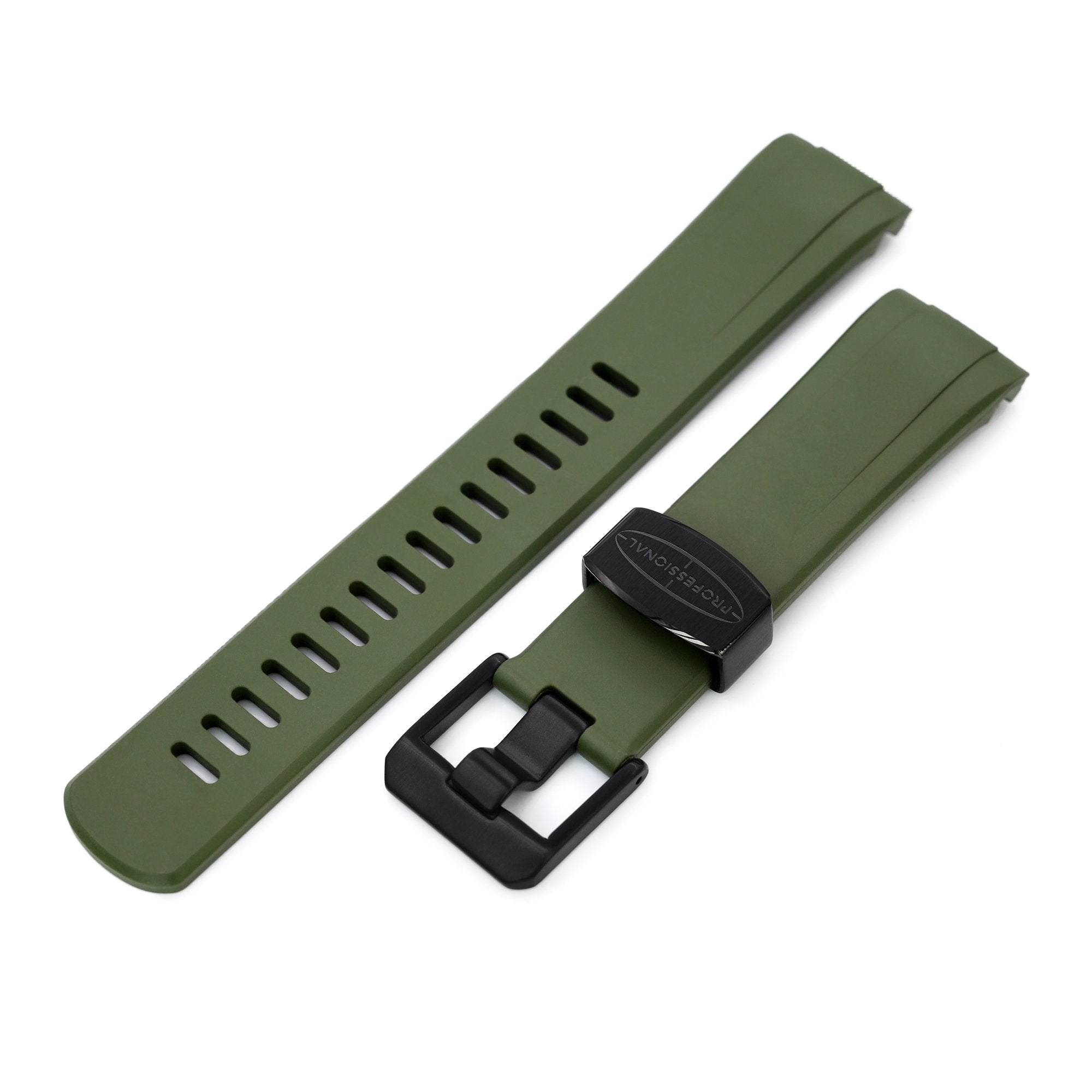 22mm Crafter Blue Military Green Rubber Curved Lug Watch Band for Seiko Turtle SRP777 PVD Black Buckle Strapcode Watch Bands