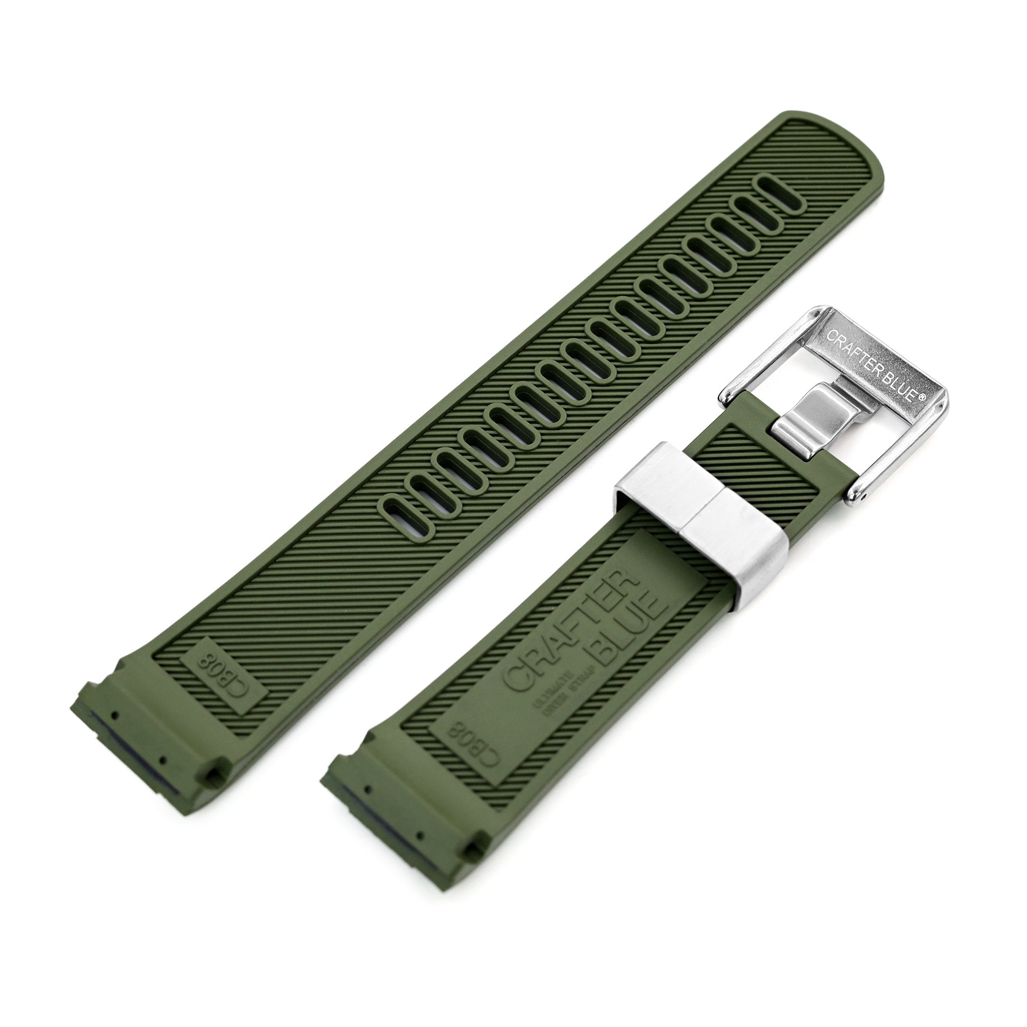 22mm Crafter Blue Military Green Rubber Curved Lug Watch Band for Seiko Turtle SRP777 Strapcode Watch Bands