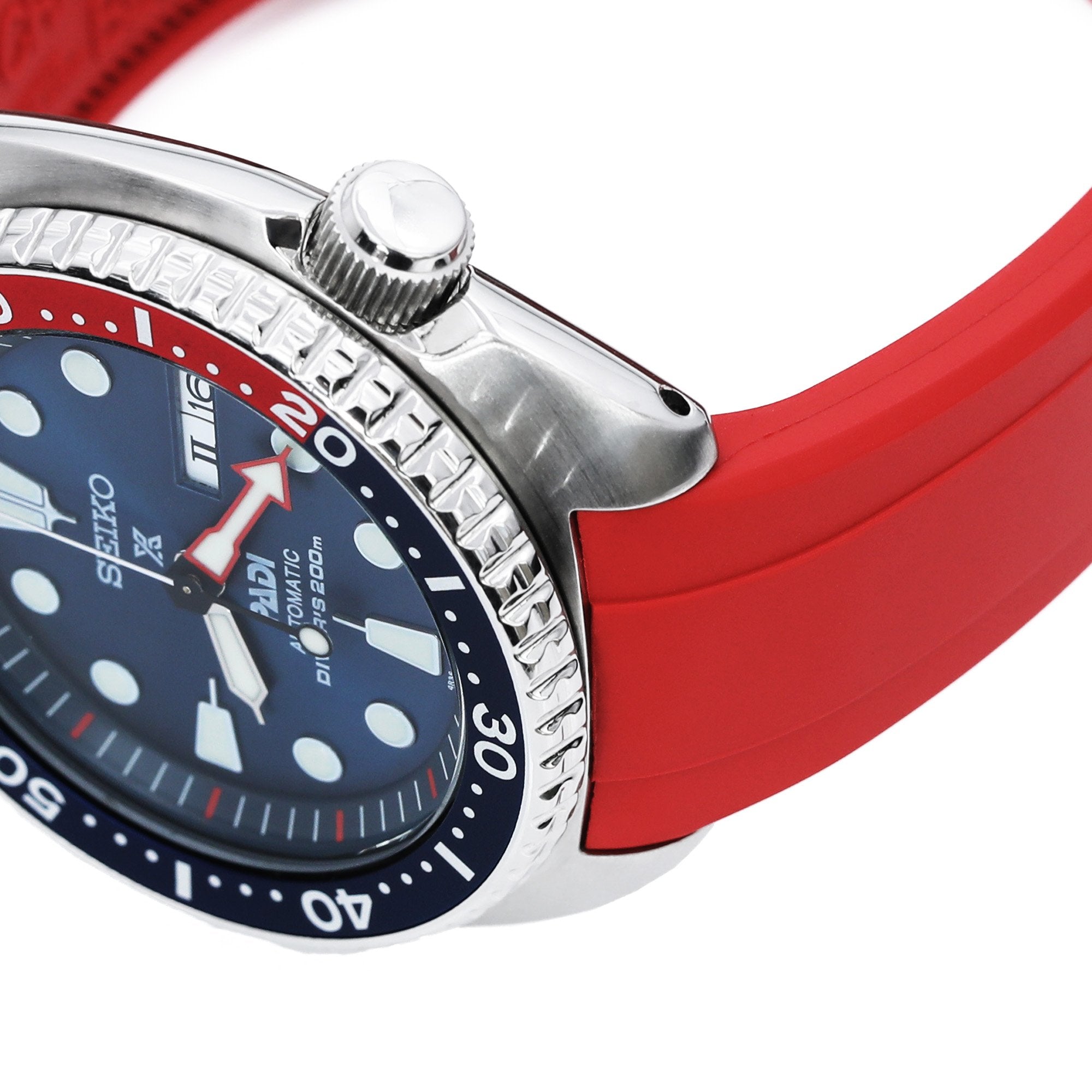 marv I første omgang Eller senere Seiko Turtle Crafter Blue Red Curved End Rubber Straps | Strapcode