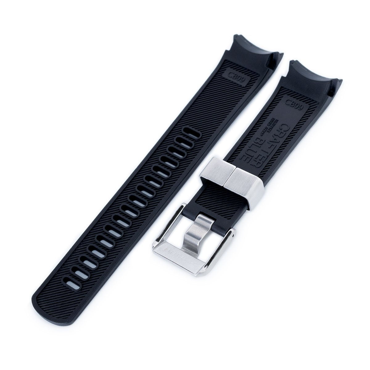22mm Crafter Blue Black Rubber Curved Lug Watch Strap for Seiko Samurai SRPB51 Strapcode Watch Bands