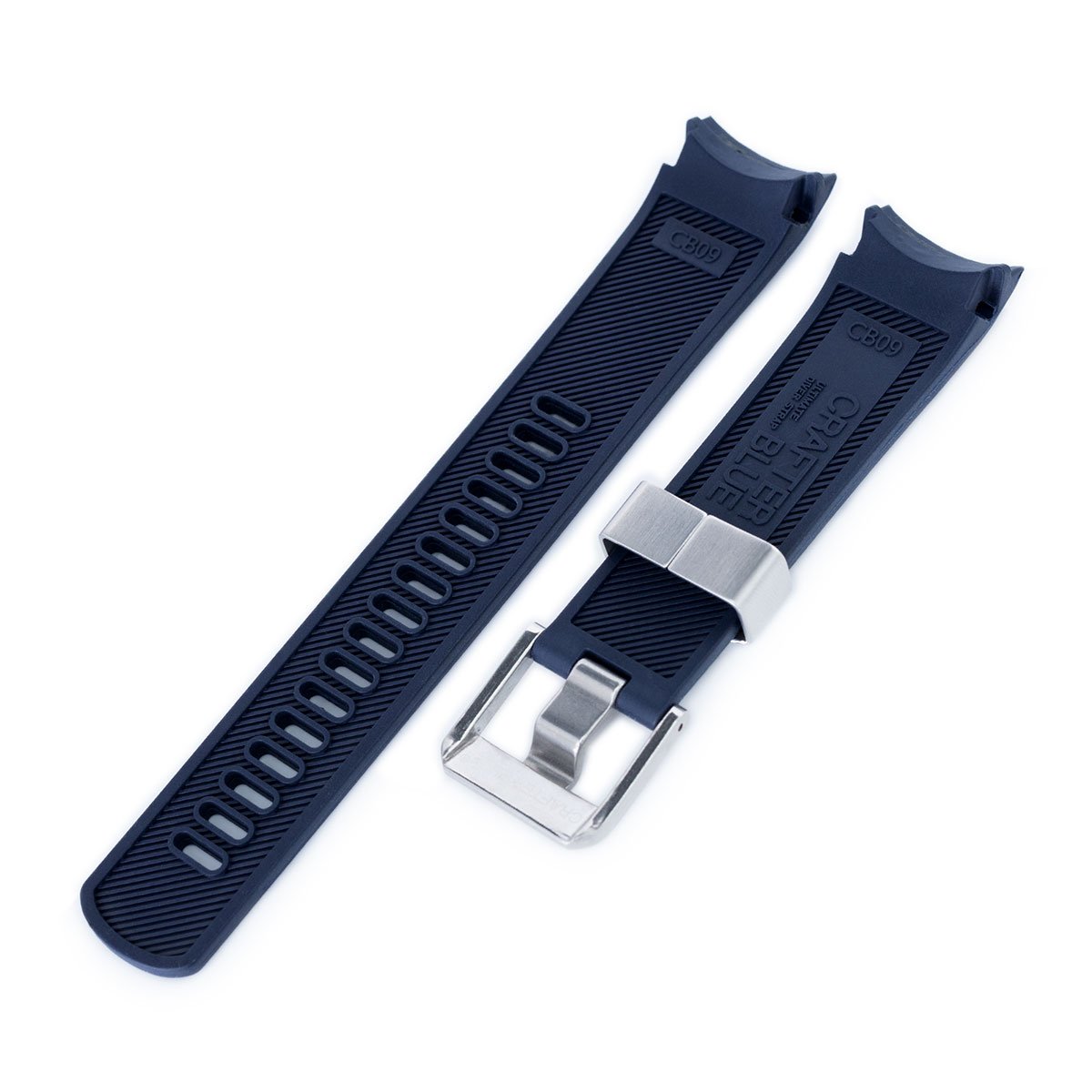 22mm Crafter Blue Dark Blue Rubber Curved Lug Watch Strap for Seiko Samurai SRPB51 Strapcode Watch Bands