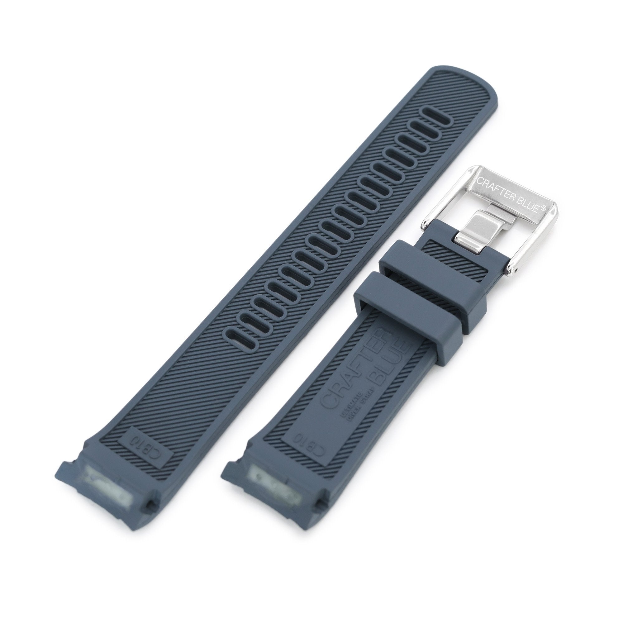 22mm Crafter Blue CB10 Grey Rubber Curved Lug Watch Band for Seiko SKX007 Strapcode Watch Bands