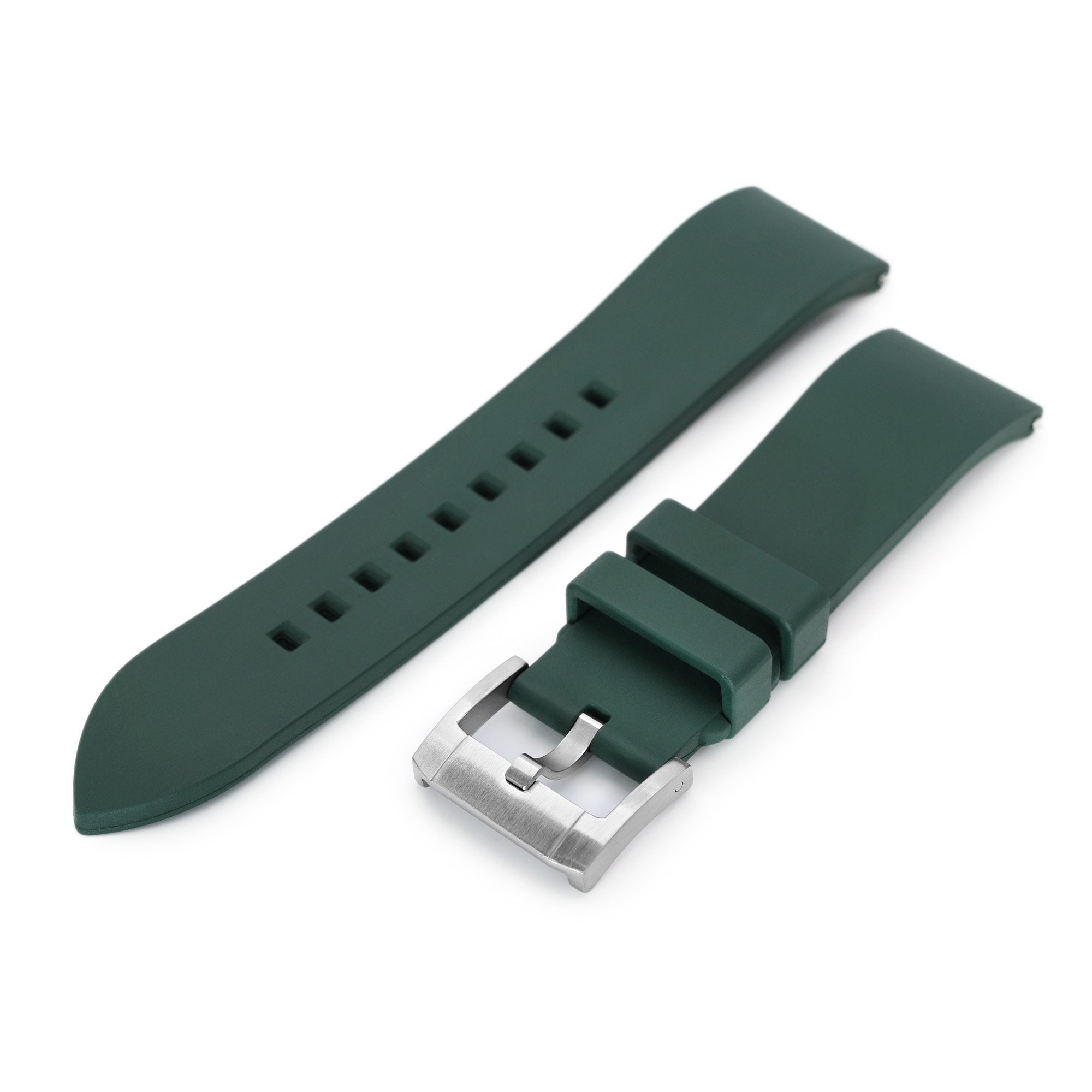 20mm or 22mm Straight End Emerald Green FKM Rubber Quick Release Watch Band Brushed Strapcode Watch Bands