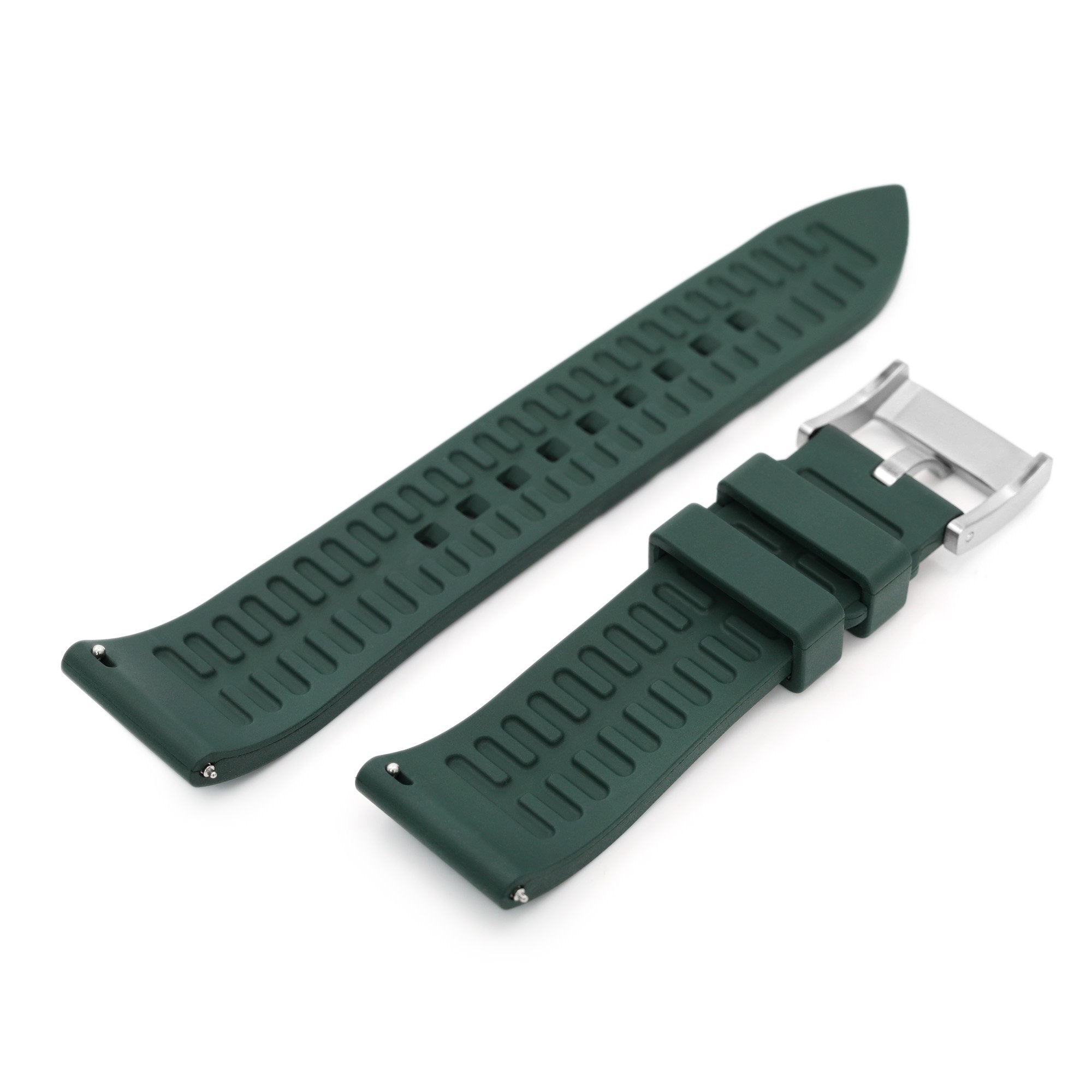 20mm or 22mm Straight End Emerald Green FKM Rubber Quick Release Watch Band Brushed Strapcode Watch Bands