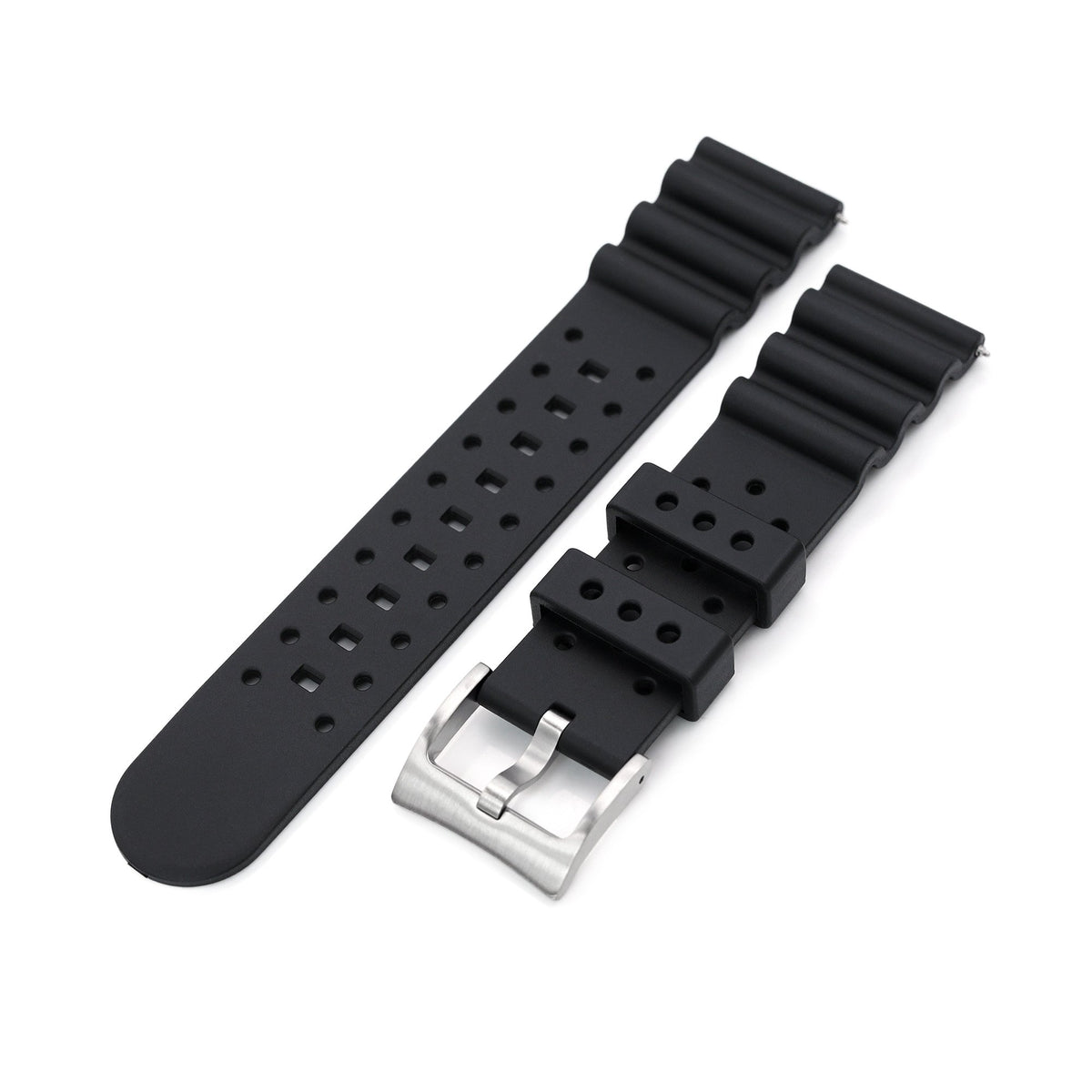 22mm Quick Release Watch Band Black Diver FKM Rubber Strap Brushed Strapcode Watch Bands