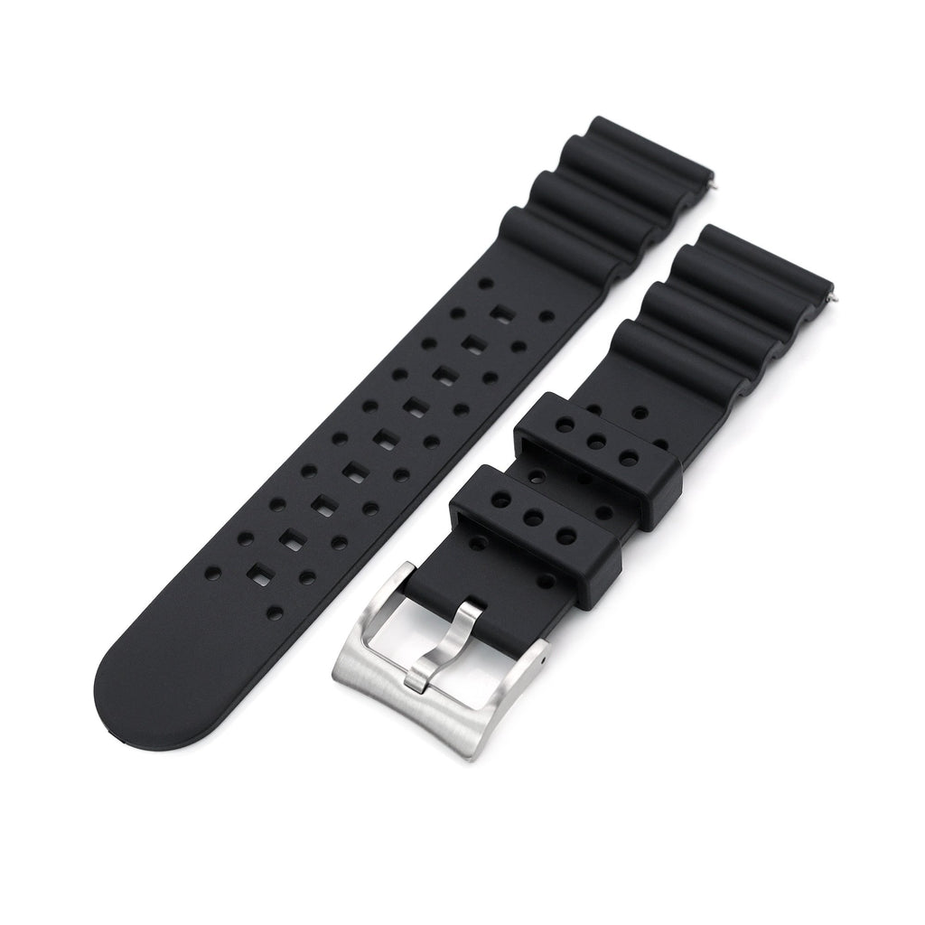 20 22mm Soft Silicone Watch Band Replacement Dive Watch Strap Snap Button  Black