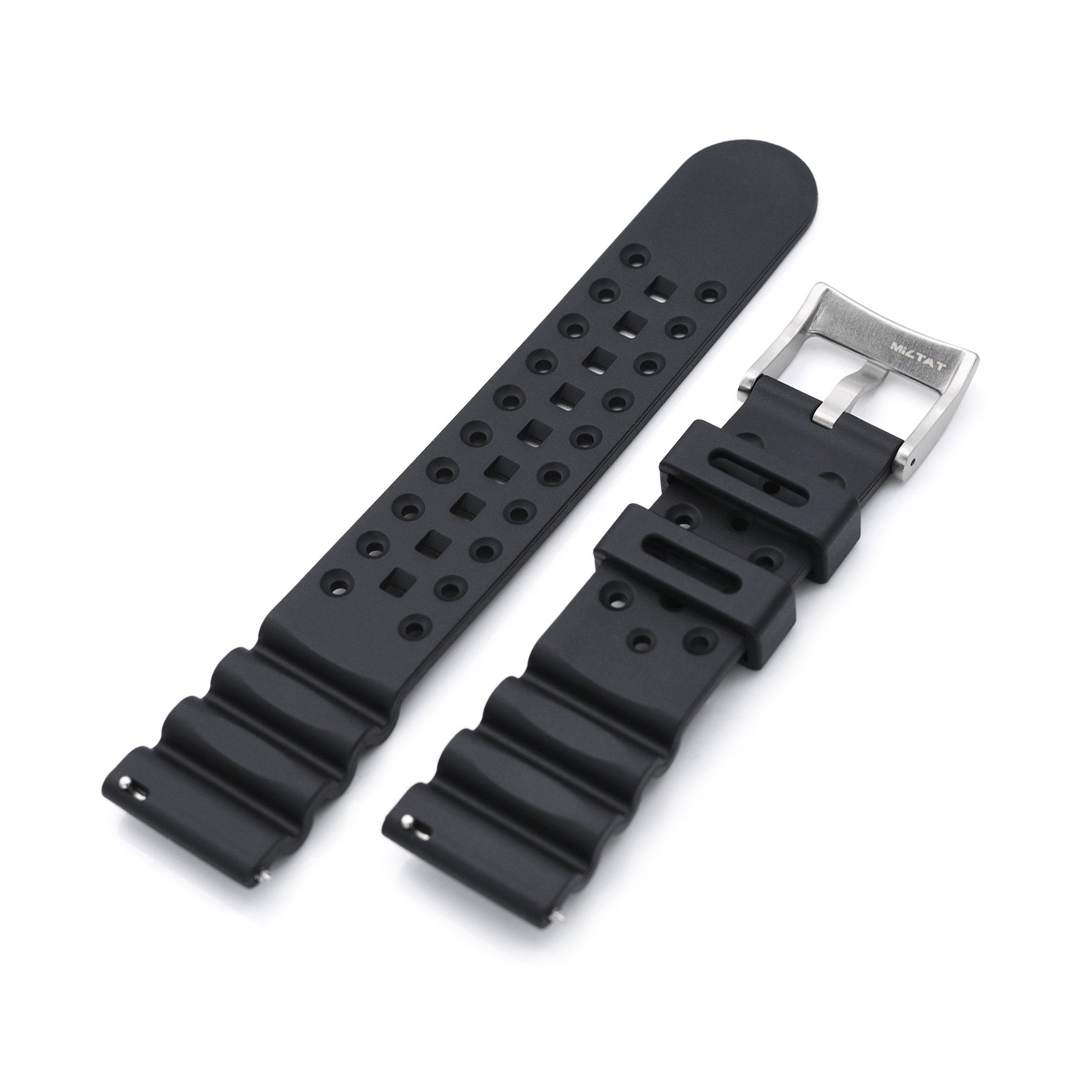 22mm Quick Release Watch Band Black Diver FKM Rubber Strap Brushed Strapcode Watch Bands