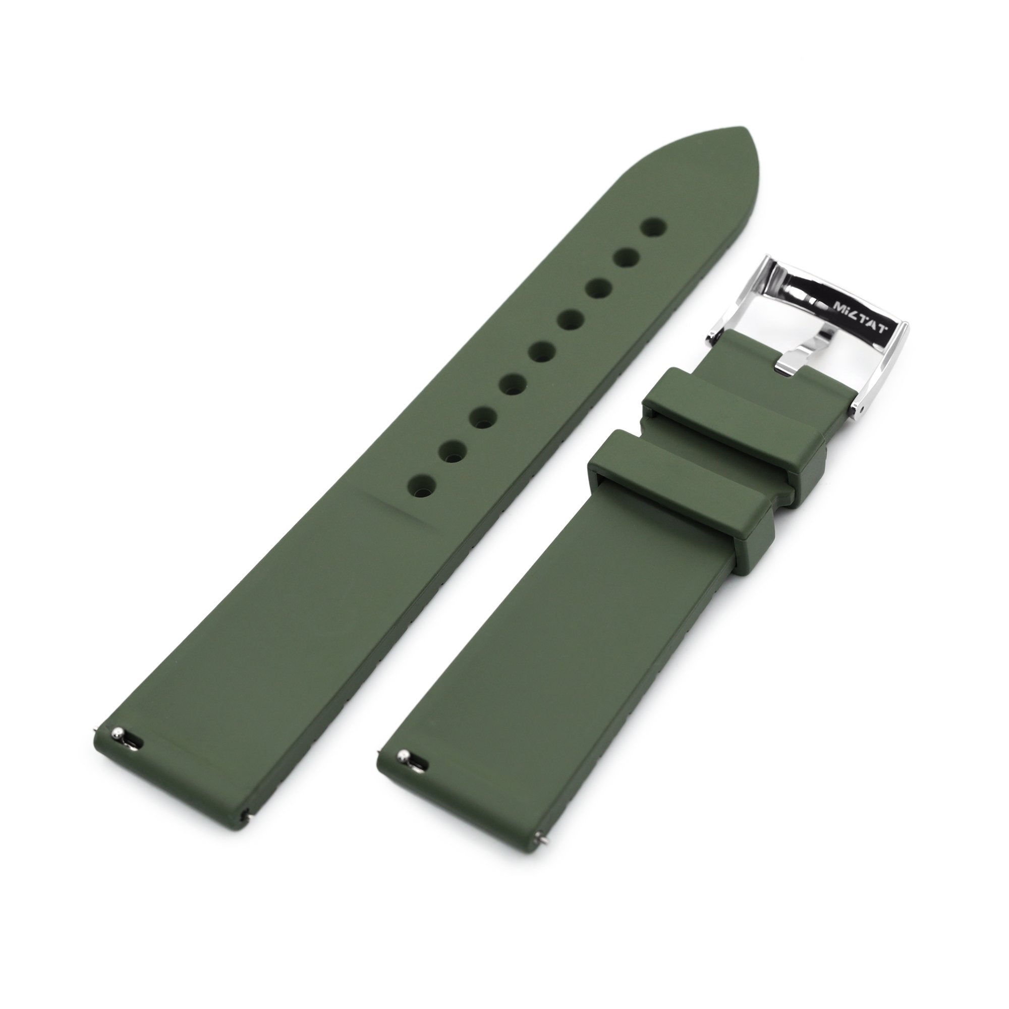 20mm Quick Release Watch Band Military Green Groove Stripe FKM Rubber Strap Polished Strapcode Watch Bands