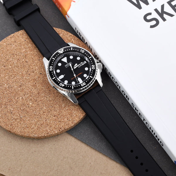 20mm Quick Release Watch Band Black Diver FKM Rubber Strap Strapcode